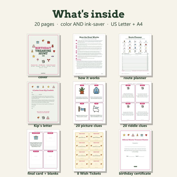 A page from inside Birthday Treasure Hunt
