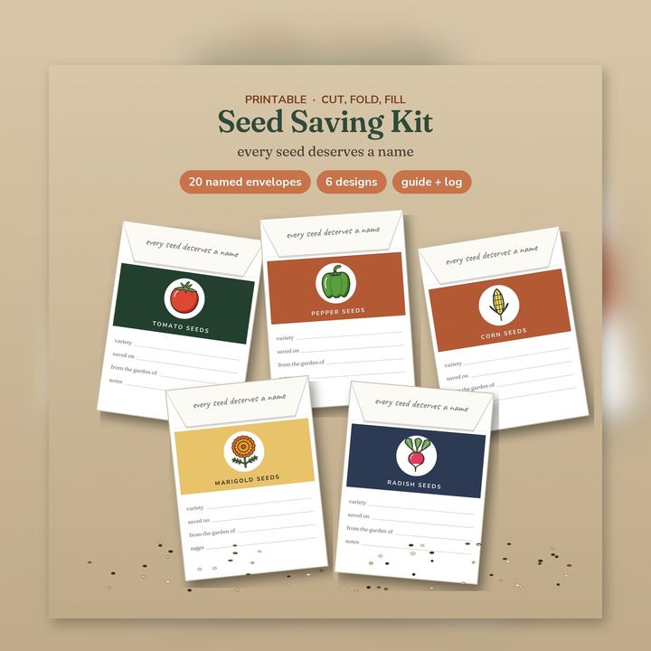Printable seed saving envelopes in six designs