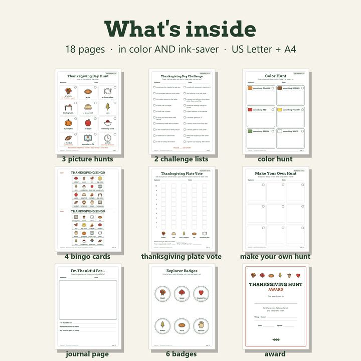 A page from inside Thanksgiving Scavenger Hunt