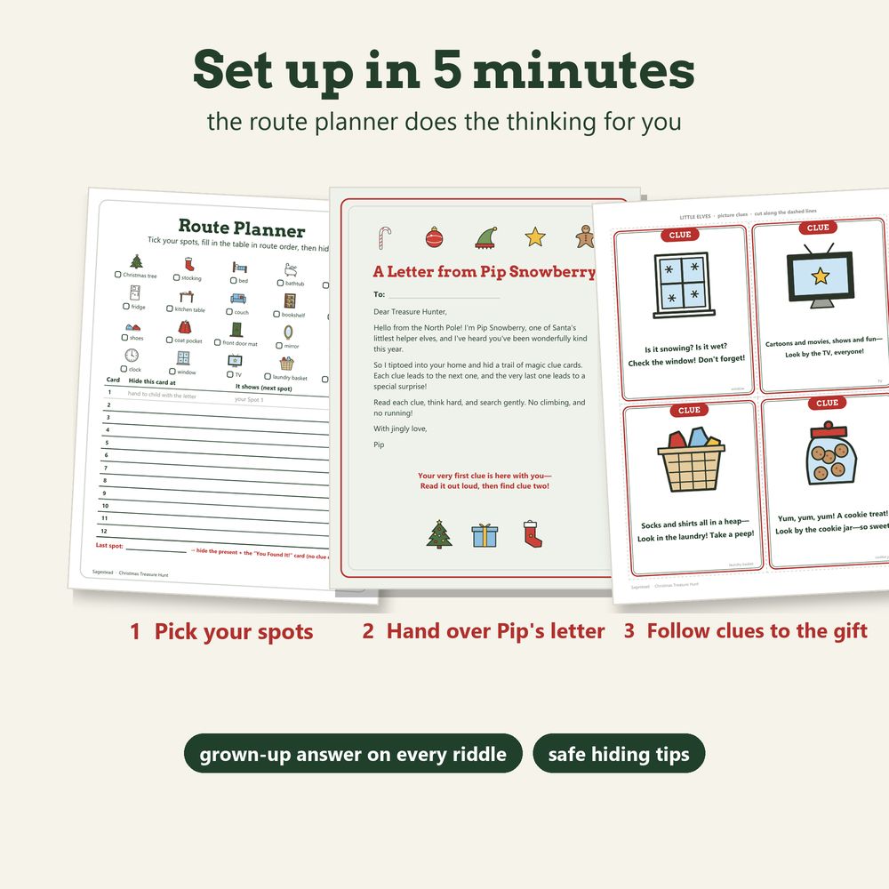 A step-by-step guide to setting up a Christmas treasure hunt with clue cards and a route planner